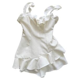 Saints + Secrets White Flutter Sleeve Ruffle Hem Corset Bodice Mini Dress